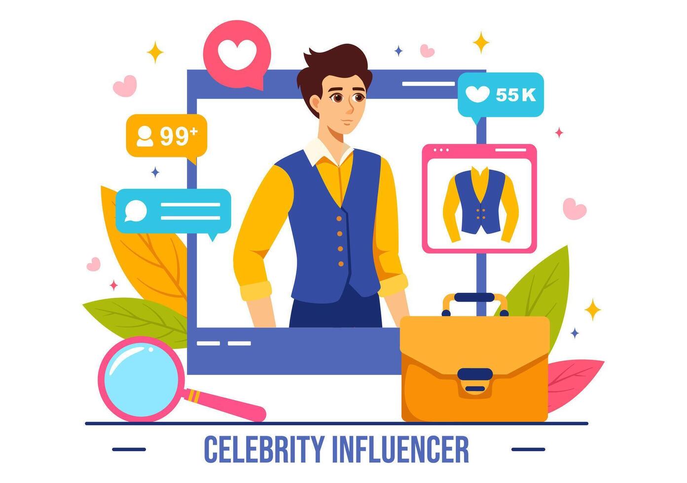 celebridad influencers vector ilustración con publicaciones en Internet para publicidad marketing, diario vida o endosar en plano dibujos animados antecedentes