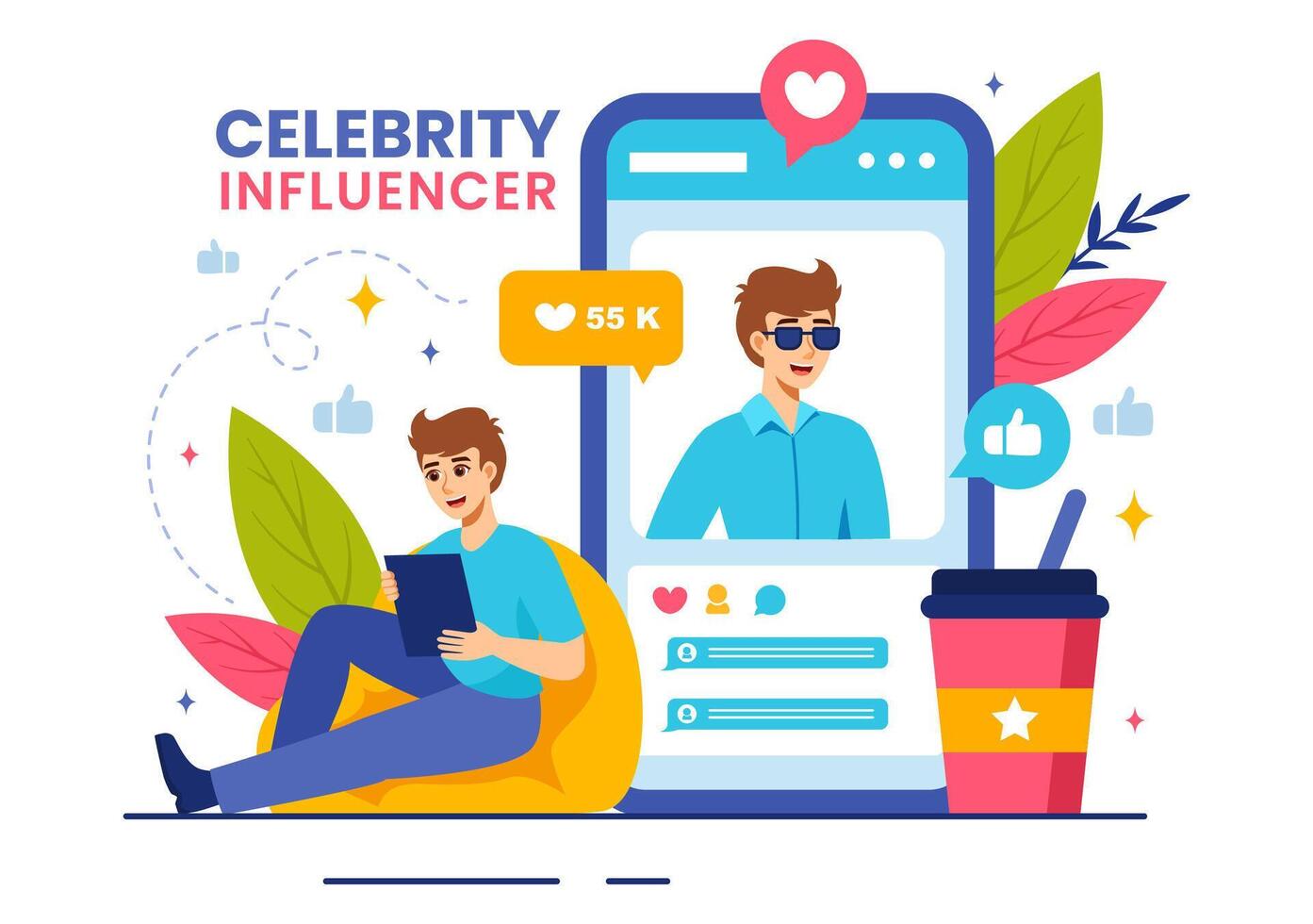 Celebrity Influencers Vector Illustration with Posts on Internet for Advertising Marketing, Daily Life or Endorse in Flat Cartoon Background