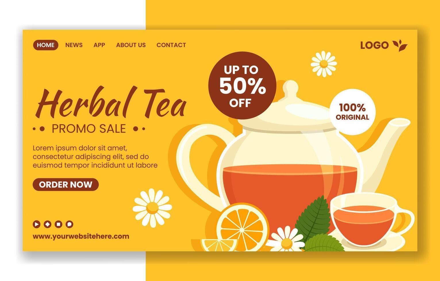 Herbal Tea Social Media Landing Page Cartoon Hand Drawn Templates Background Illustration vector