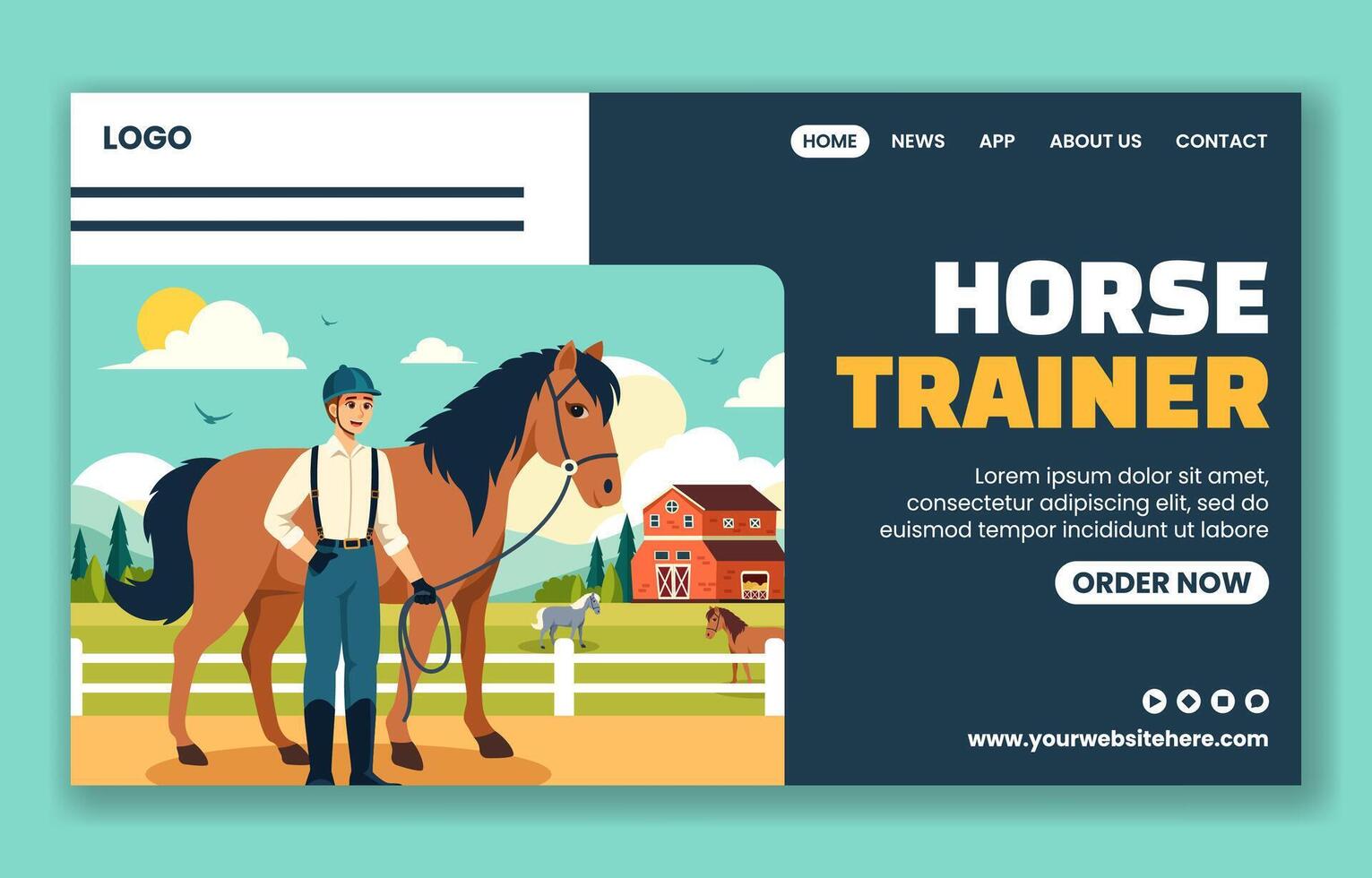 Horse Trainer Social Media Landing Page Cartoon Hand Drawn Templates Background Illustration vector
