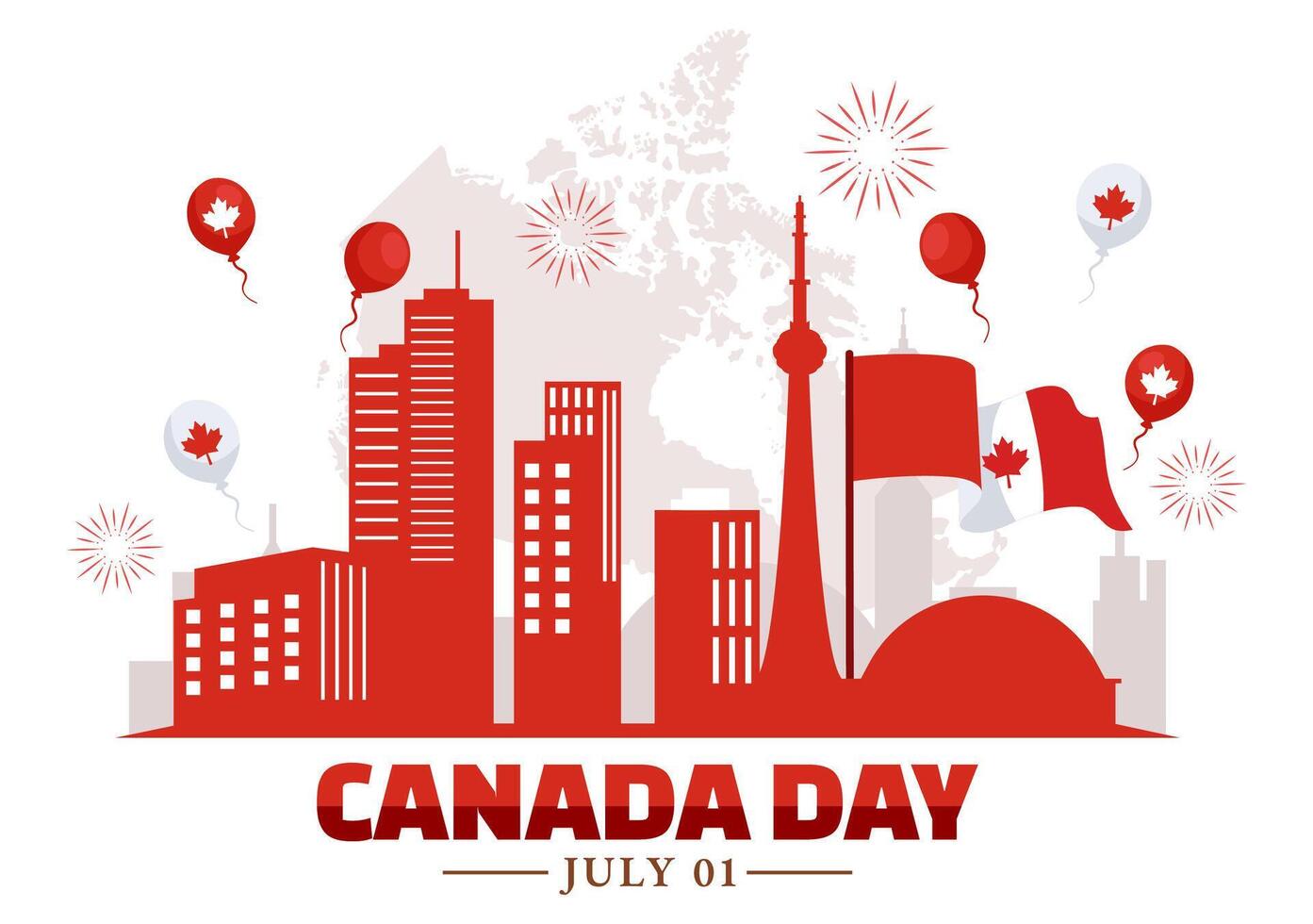 Happy Canada Day Vector Illustration Celebration in 1st July with Maple, Map and Ribbon in National Holiday Flat Cartoon Background