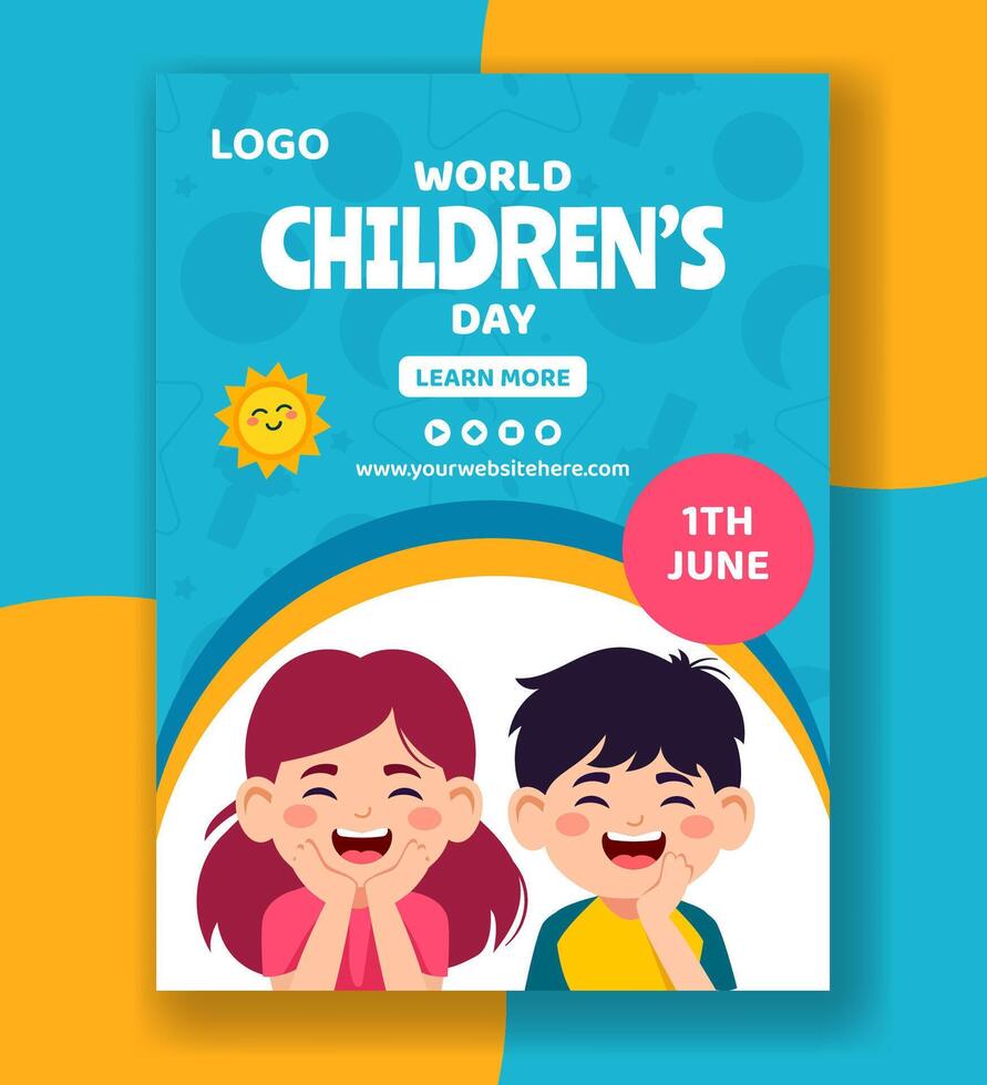 Children Day Vertical Poster Flat Cartoon Hand Drawn Templates Background Illustration vector