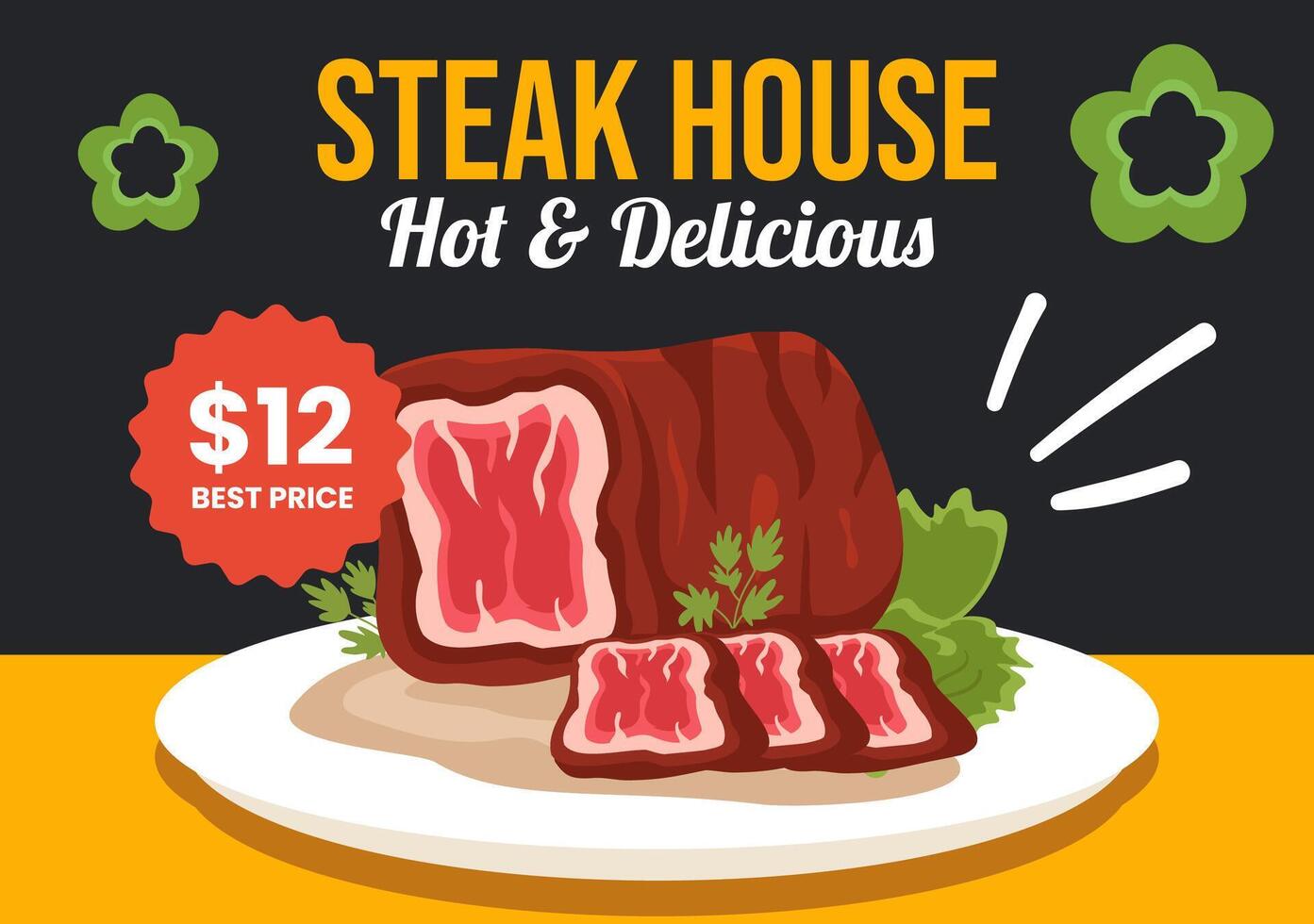 Steakhouse Social Media Background Flat Cartoon Hand Drawn Templates Illustration vector