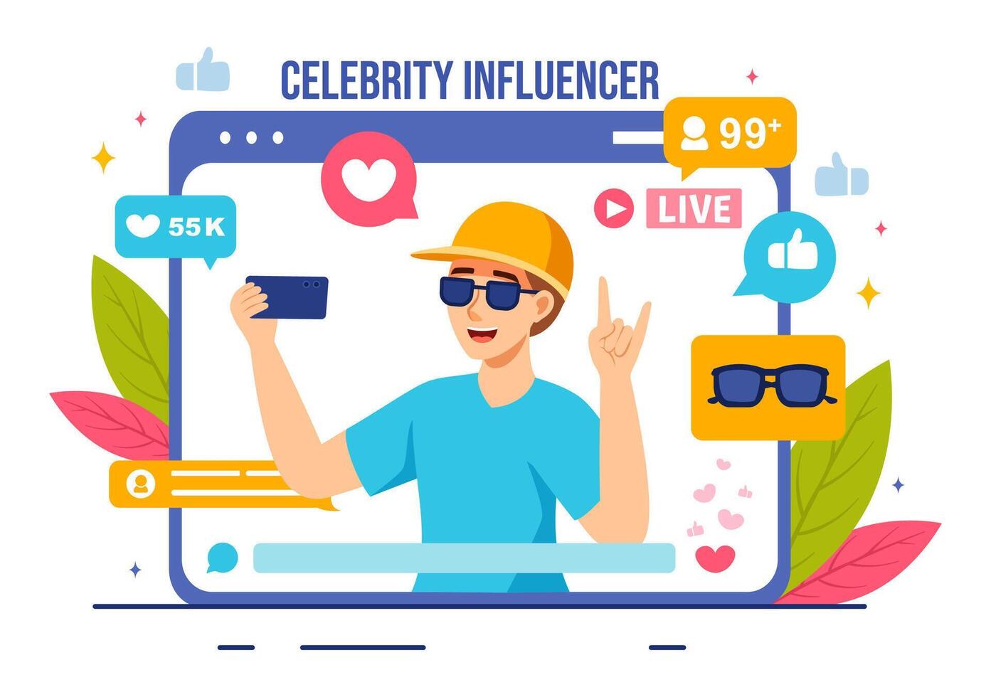 celebridad influencers vector ilustración con publicaciones en Internet para publicidad marketing, diario vida o endosar en plano dibujos animados antecedentes