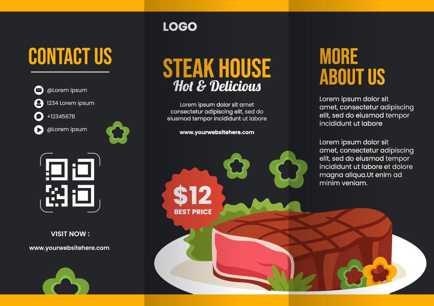 Steakhouse Brochure Flat Cartoon Hand Drawn Templates Background Illustration vector