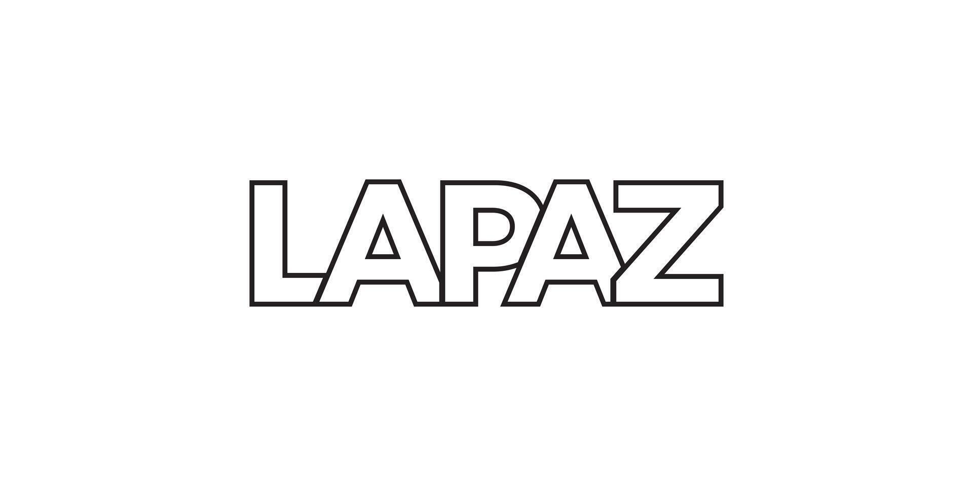 La Paz in the Mexico emblem. The design features a geometric style, vector illustration with bold typography in a modern font. The graphic slogan lettering.