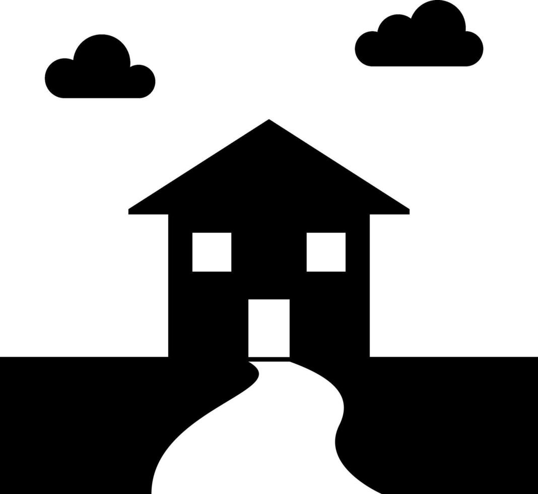 silueta casa negro y blanco. icono símbolo logo hogar con la carretera y nube. sencillo diseño gráfico. vector