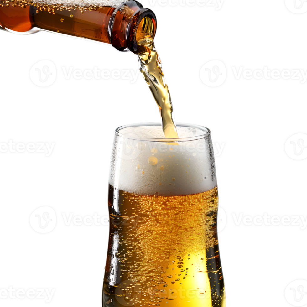 AI generated pouring beer on transparent background png