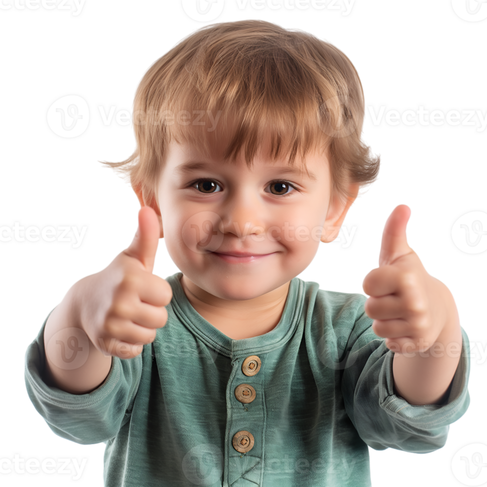 AI generated little boy thumbs up on transparent background png