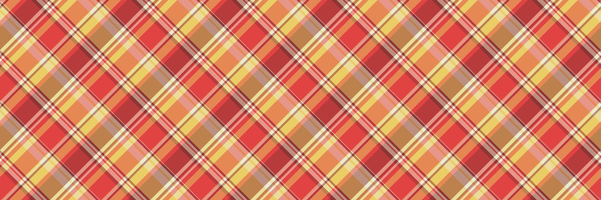 Indian textile plaid background, tracery fabric tartan pattern. Line seamless vector texture check in red and orange colors.