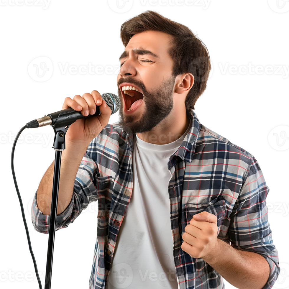 AI generated guy sings karaoke on transparent background png