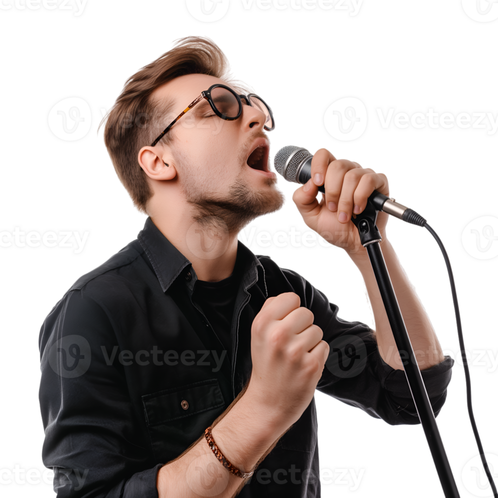 AI generated guy sings karaoke on transparent background png
