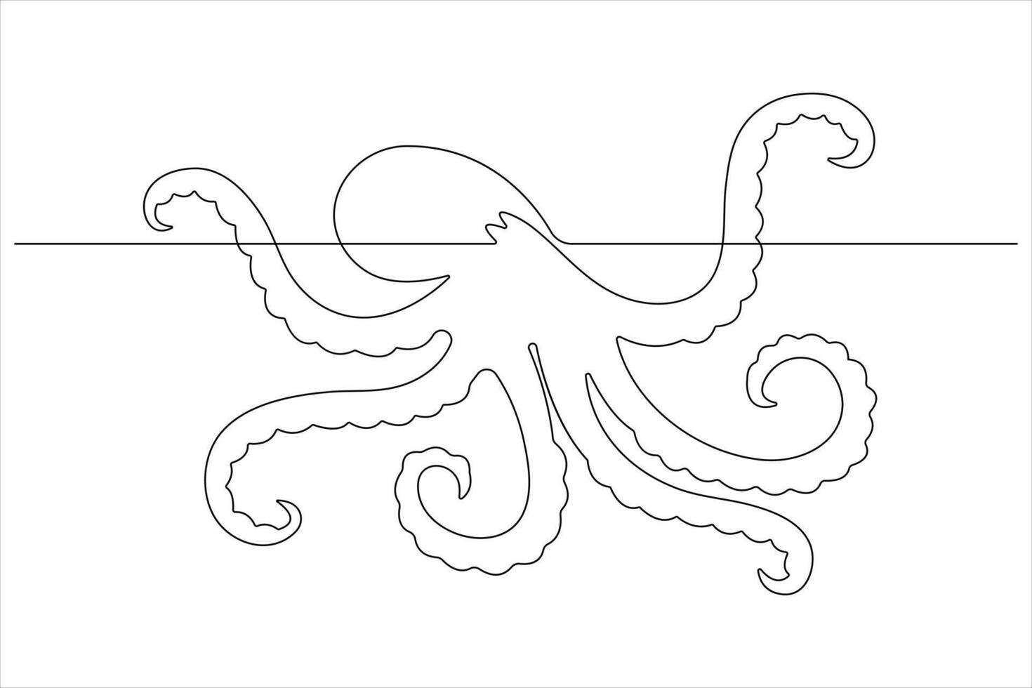 Octopus sea animal continuous one line art drawing of outline vector illustration