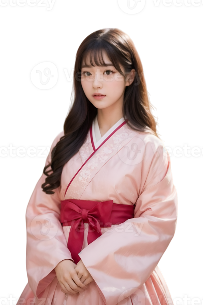 ai generado asiático mujer vistiendo kimono en transparente antecedentes png