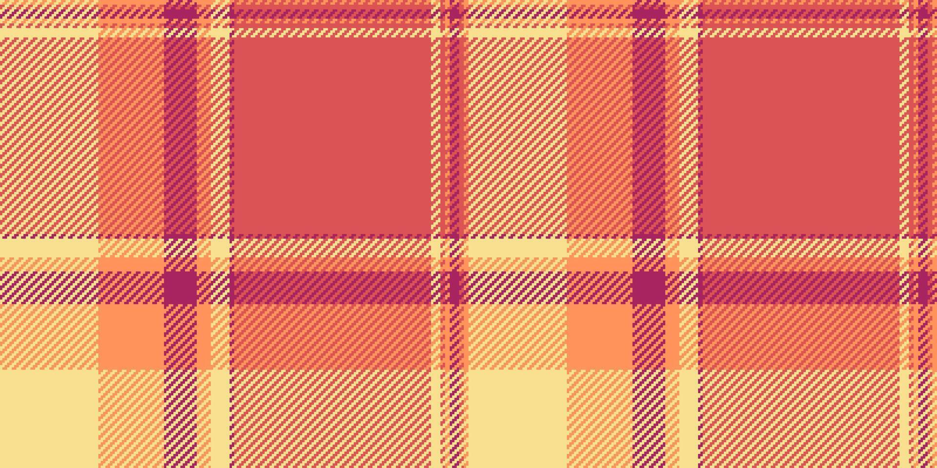 Layer textile check fabric, trousers background seamless pattern. Spring vector texture tartan plaid in red and yellow colors.