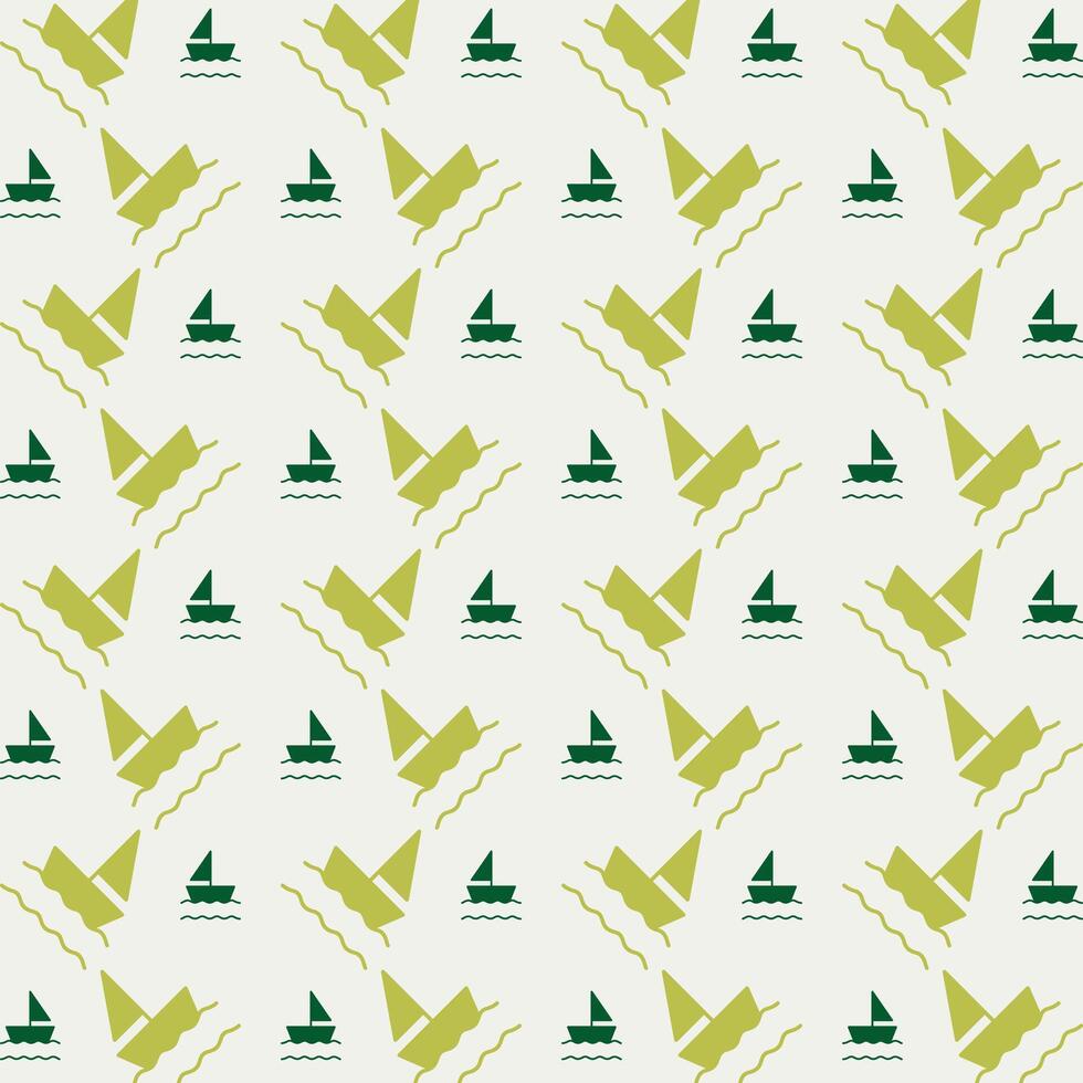 Yatch rare trendy multicolor repeating pattern vector illustration green design