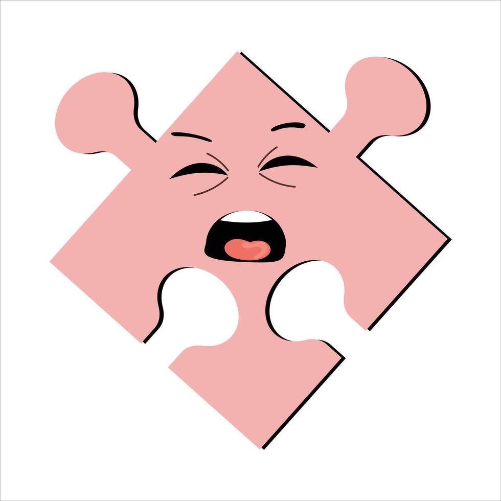 Puzzles faces. Funny bright puzzle pieces characters cute smile or angry face emotion, jigsaw emoji join friends creative shape cartoon mascot concept vector illustration of puzzle expression funny