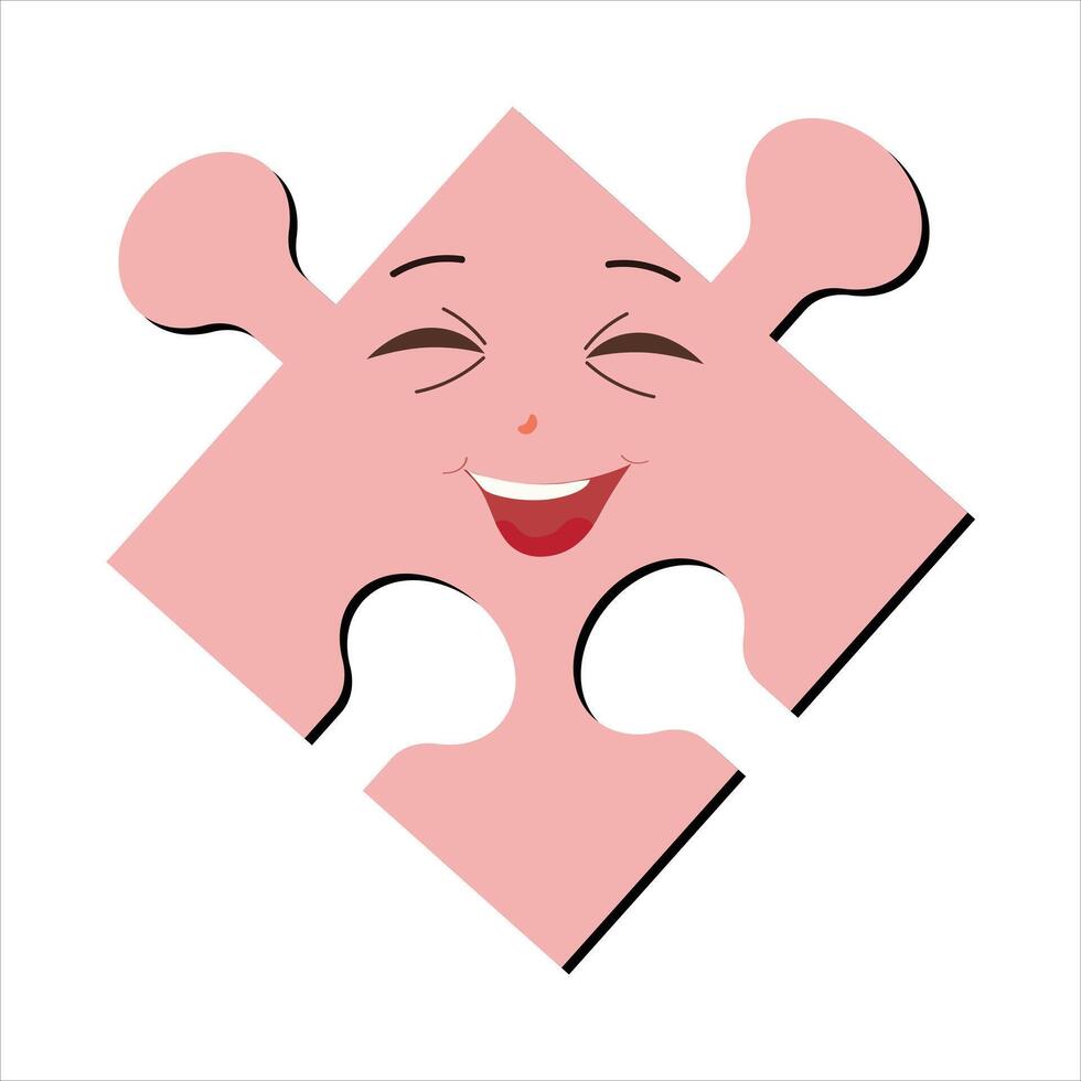 Puzzles faces. Funny bright puzzle pieces characters cute smile or angry face emotion, jigsaw emoji join friends creative shape cartoon mascot concept vector illustration of puzzle expression funny