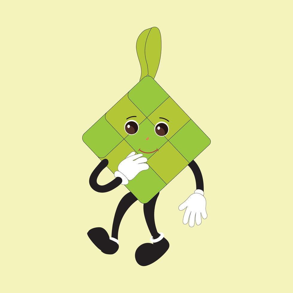 Ketupat mascot character illustration in vintage style with arms and legs with a variety of emotions and actions, great resource for icon, symbol, logo, sticker,banner. Eps 10 vector