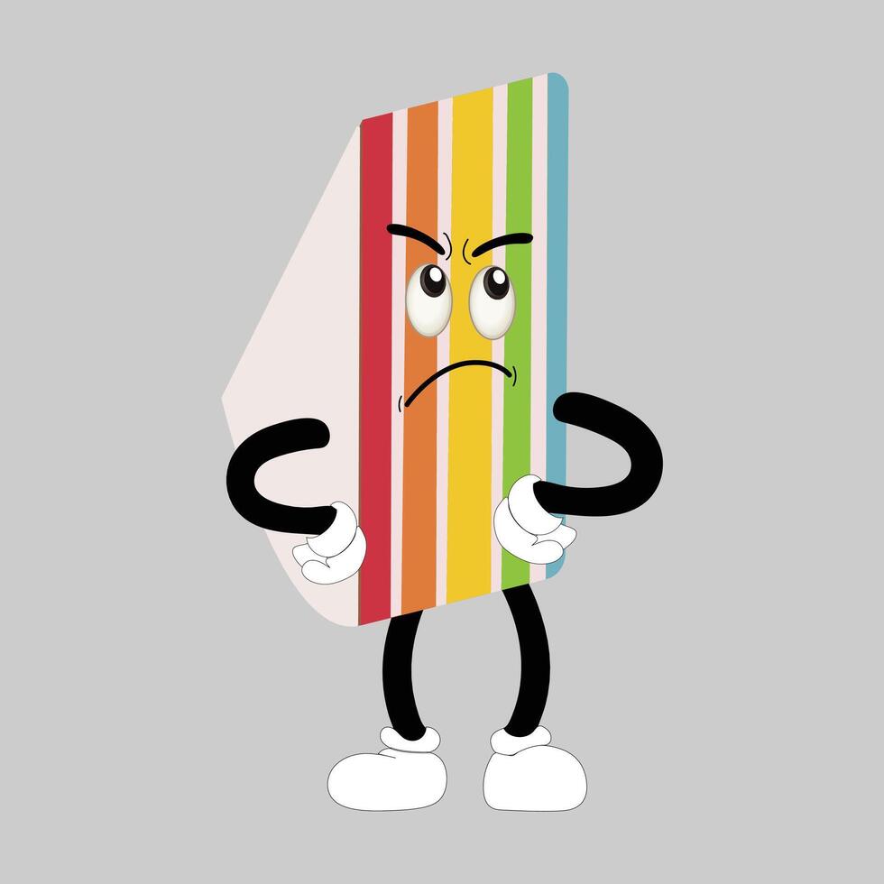 Groovy cake sliced cartoon mascot character with smile. Funny retro birthday cake slice in sneakers, confectionery mascot, Graphic element for website vector