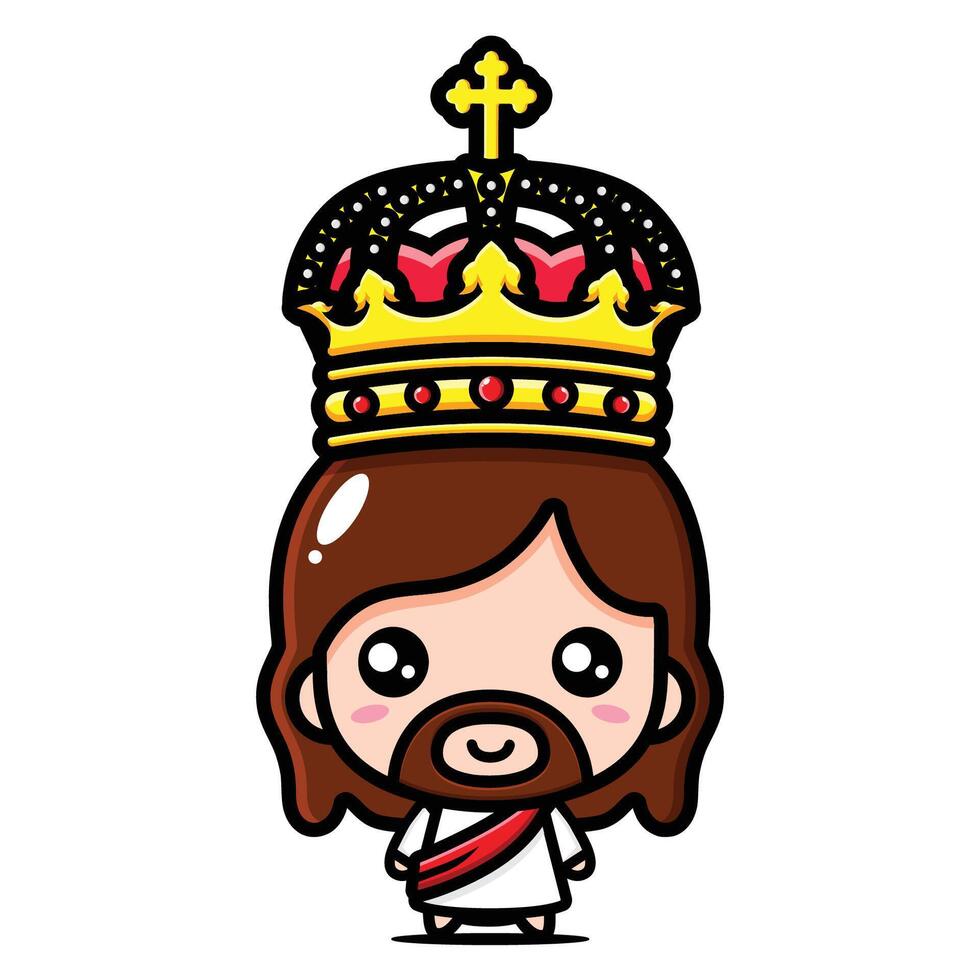 cute jesus wearing a king's crown vector