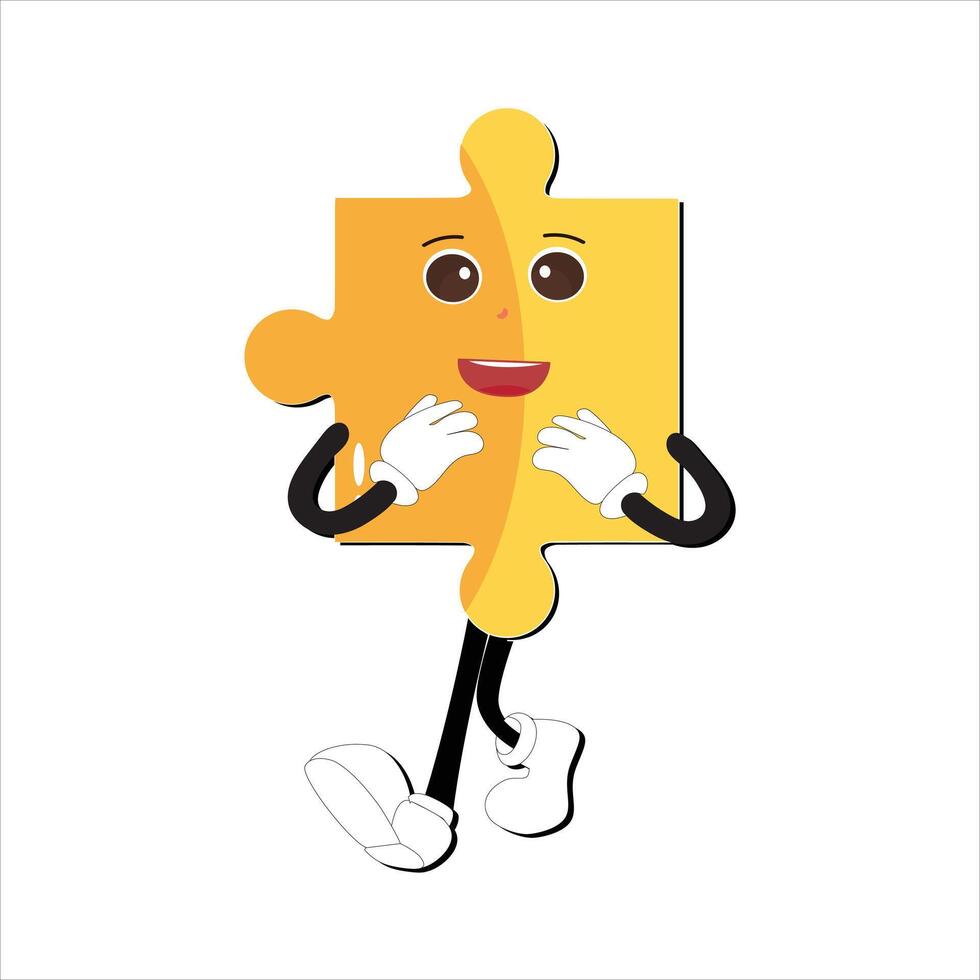 Puzzles faces. Funny bright puzzle pieces characters cute smile or angry face emotion, jigsaw emoji join friends creative shape cartoon mascot concept vector illustration of puzzle expression funny