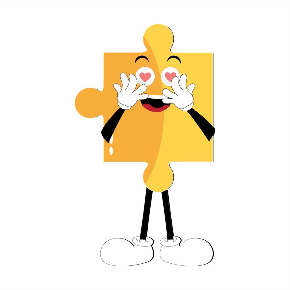 Puzzles faces. Funny bright puzzle pieces characters cute smile or angry face emotion, jigsaw emoji join friends creative shape cartoon mascot concept vector illustration of puzzle expression funny