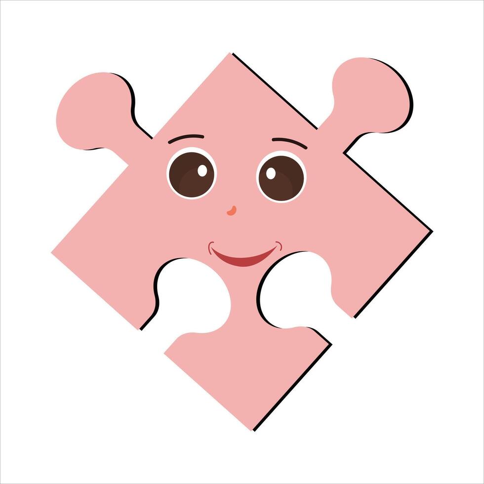 Puzzles faces. Funny bright puzzle pieces characters cute smile or angry face emotion, jigsaw emoji join friends creative shape cartoon mascot concept vector illustration of puzzle expression funny