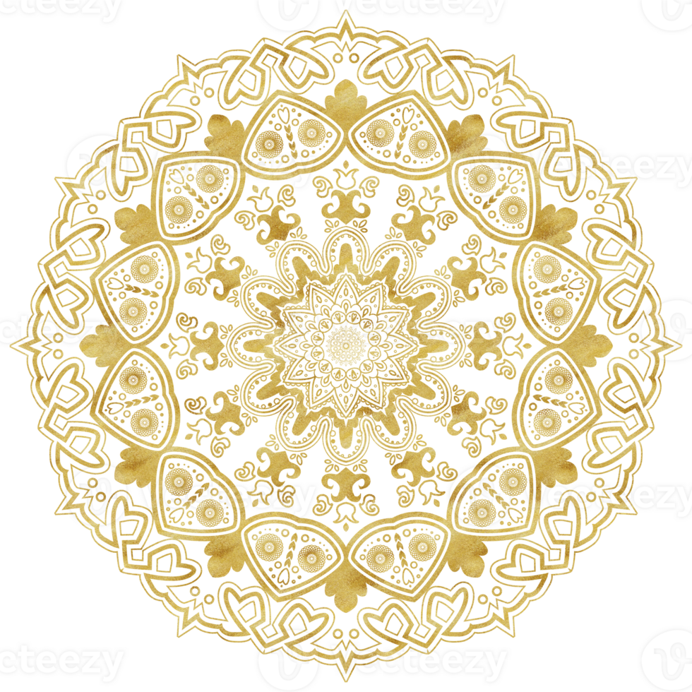 Hand-drawn watercolor mandala with golden texture. Can be used for printing, textile, web of other design. Beautiful lace element. png