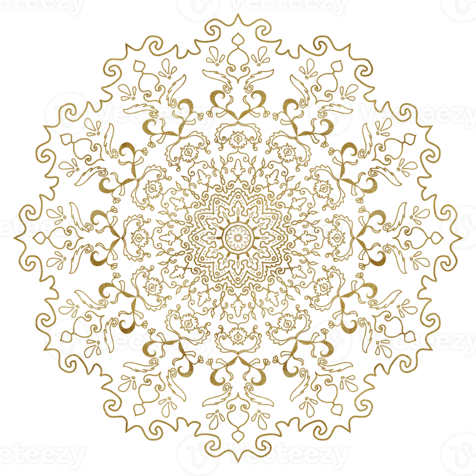 Hand-drawn watercolor mandala with golden texture. Can be used for printing, textile, web of other design. Beautiful lace element. png