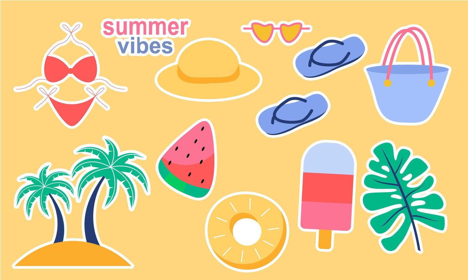 Summer time doodle beach holiday element vector