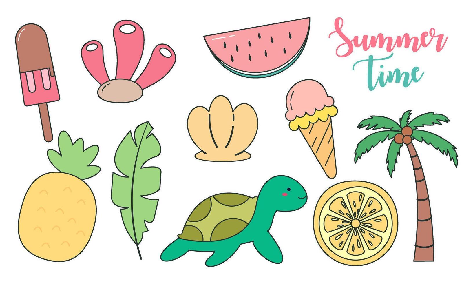 Summer time doodle beach holiday element vector