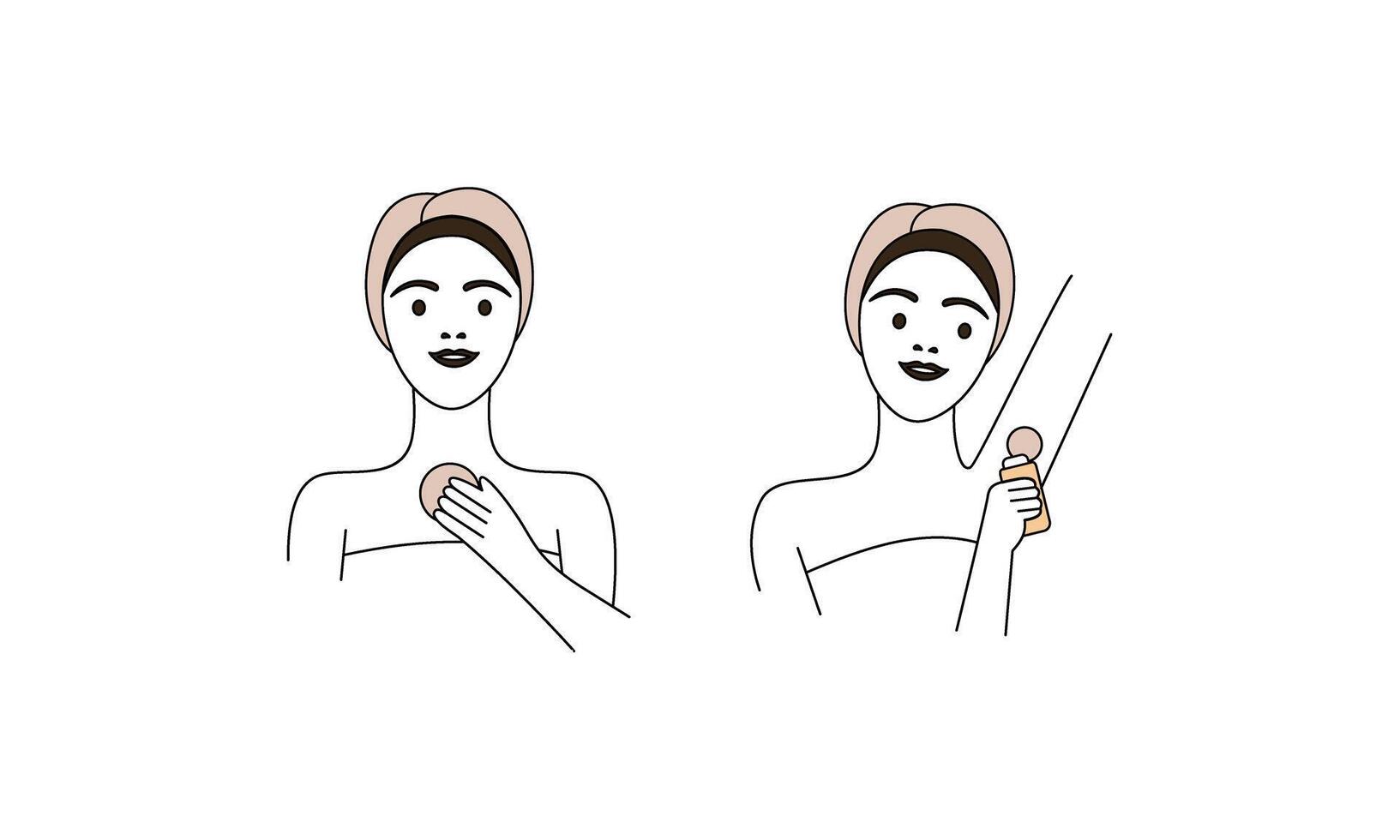 Girl cares for face and body, cosmetics instructions vector