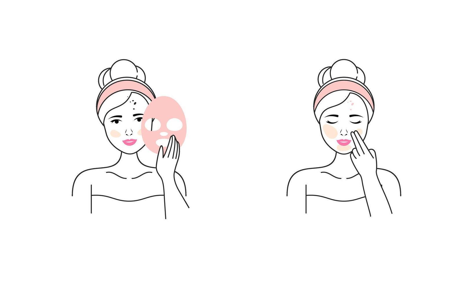 Girl cares for face and body, cosmetics instructions vector