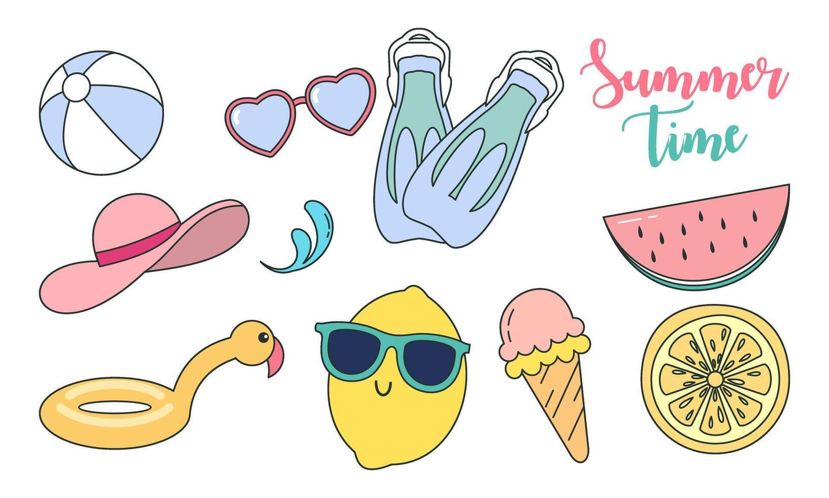 Summer time doodle beach holiday element vector