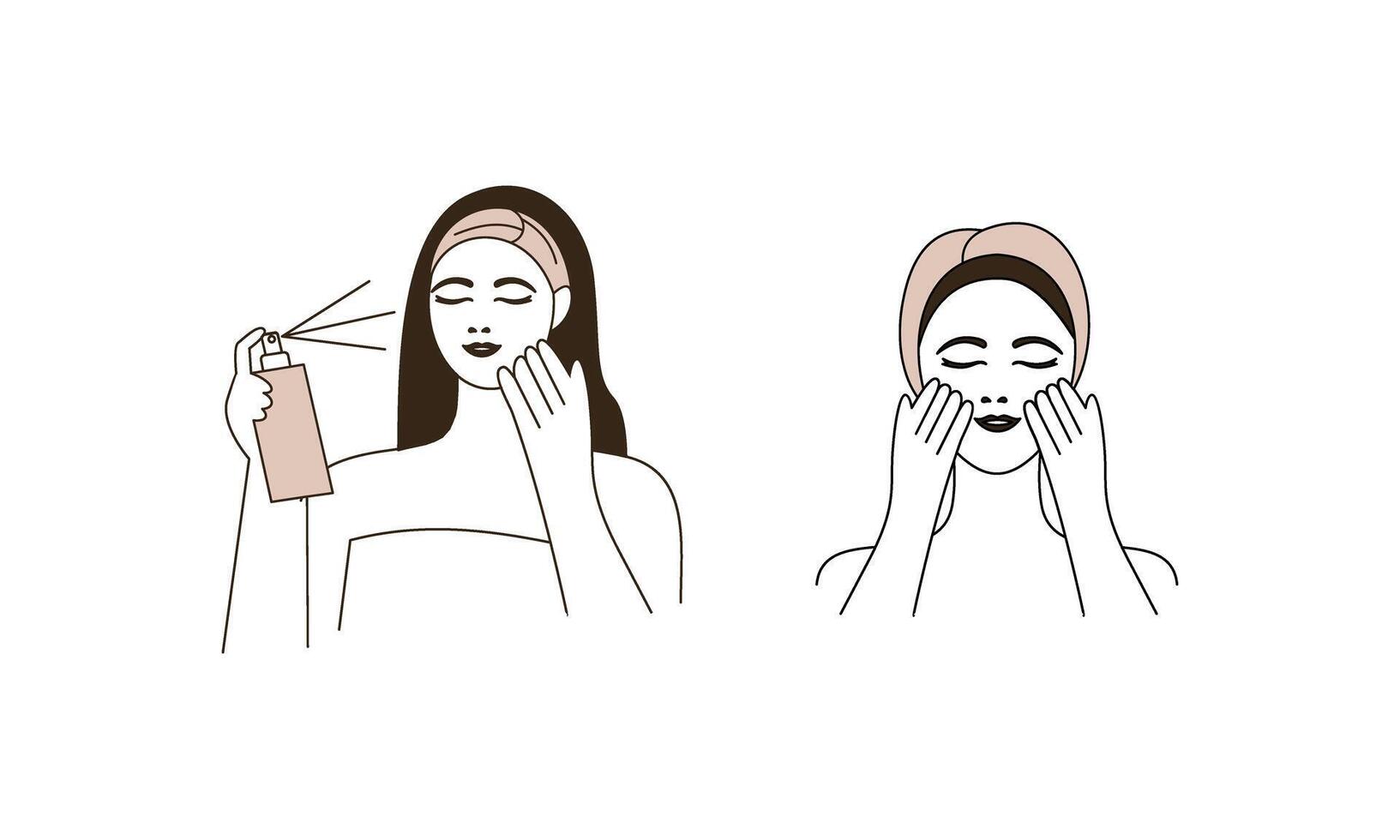 Girl cares for face and body, cosmetics instructions vector