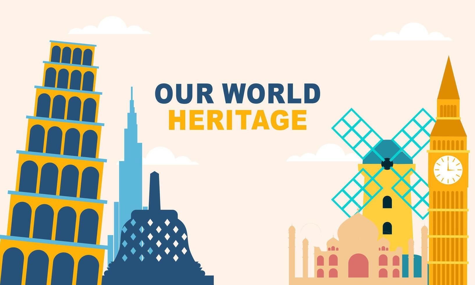 World Heritage Day Post Template Flat Design Illustration vector