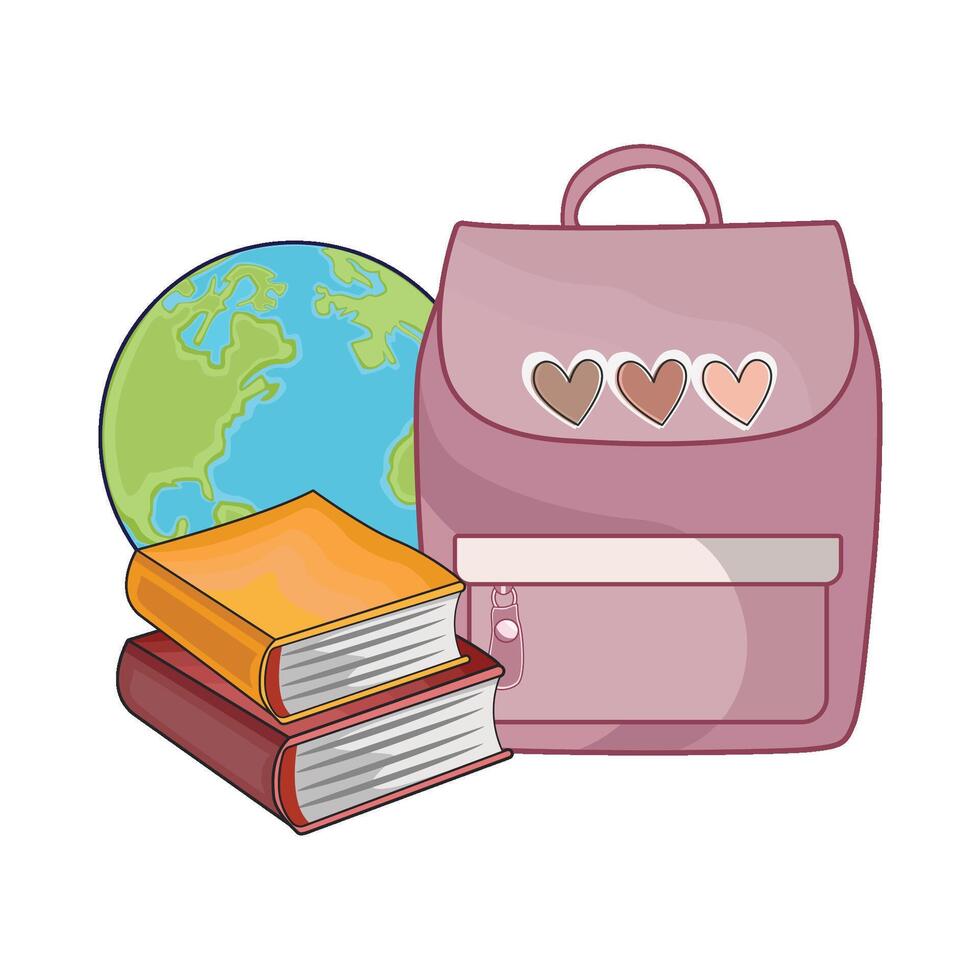 ilustración de mochila con libro y globo vector