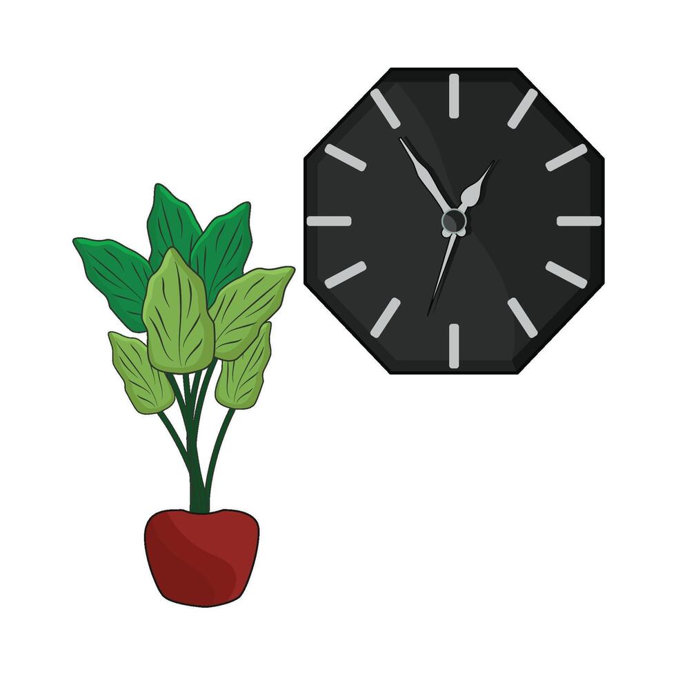 illustration of clock with vase vector