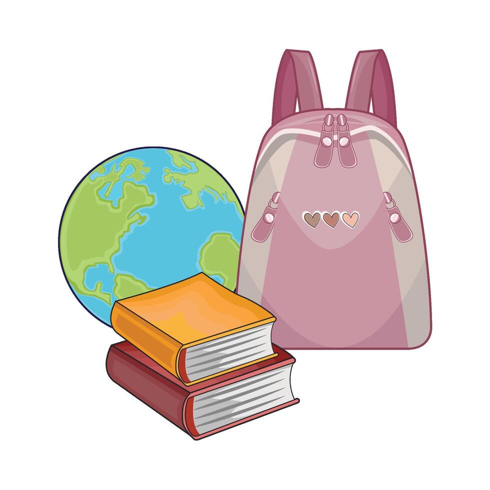 ilustración de mochila con libro y globo vector