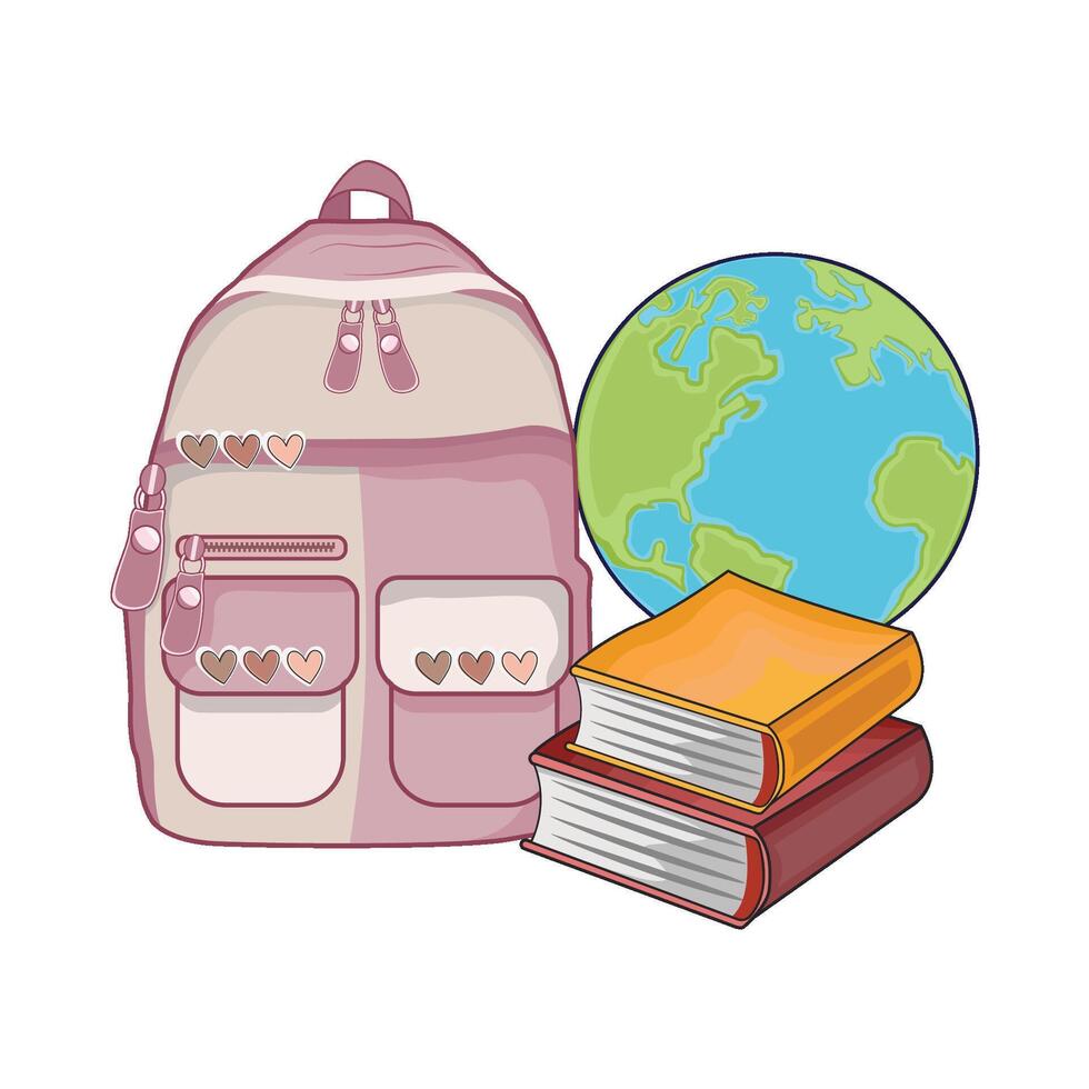 ilustración de mochila con libro y globo vector