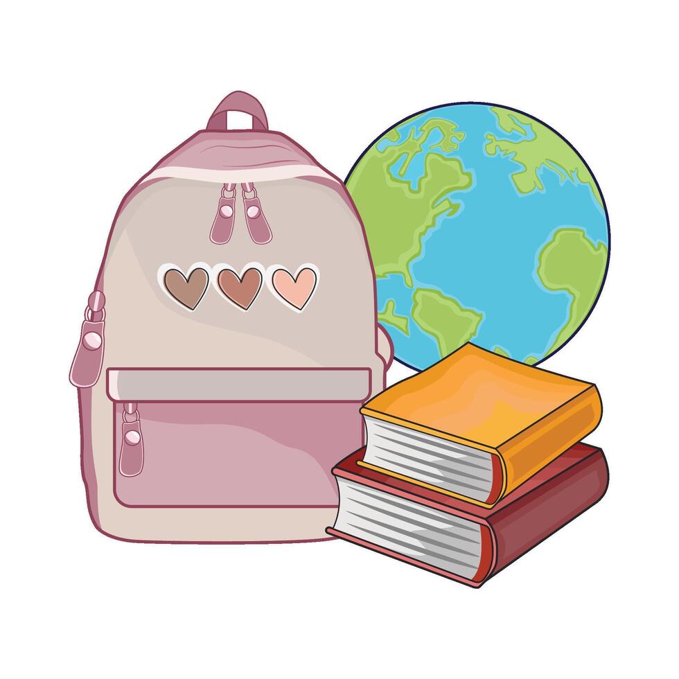 ilustración de mochila con libro y globo vector