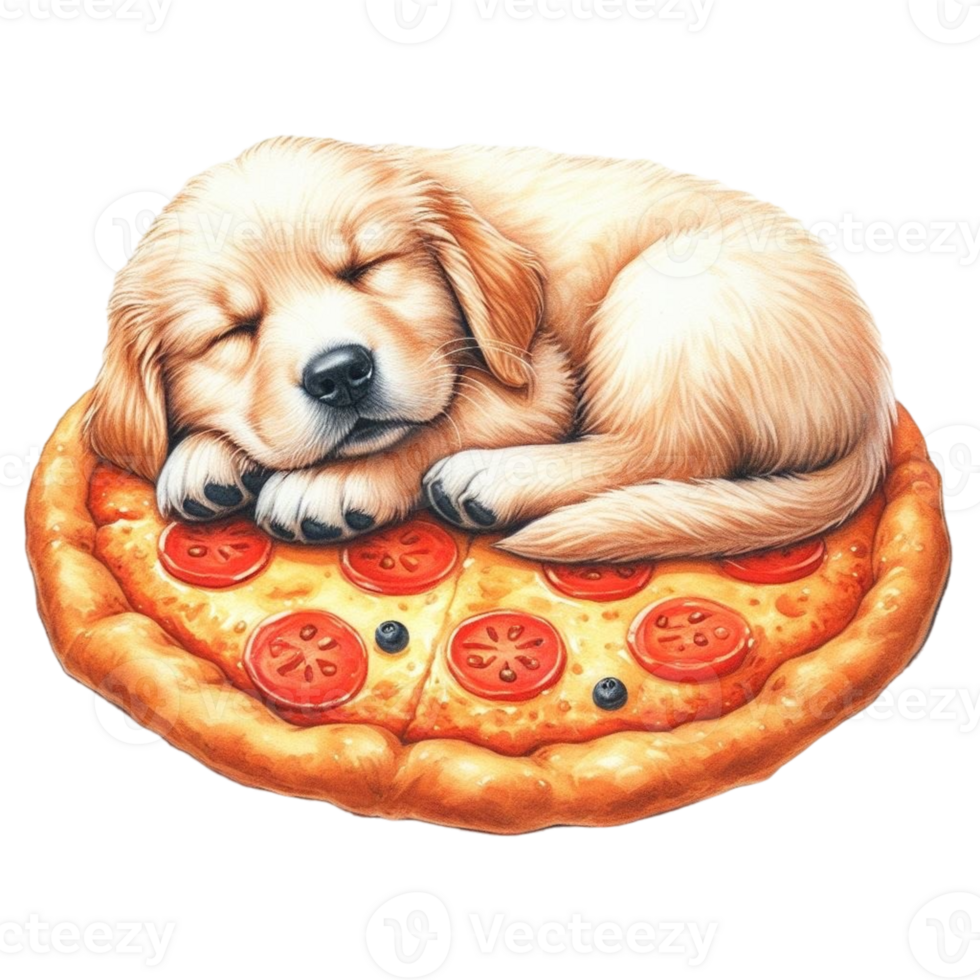 AI generated dog sleeping on a pizza png