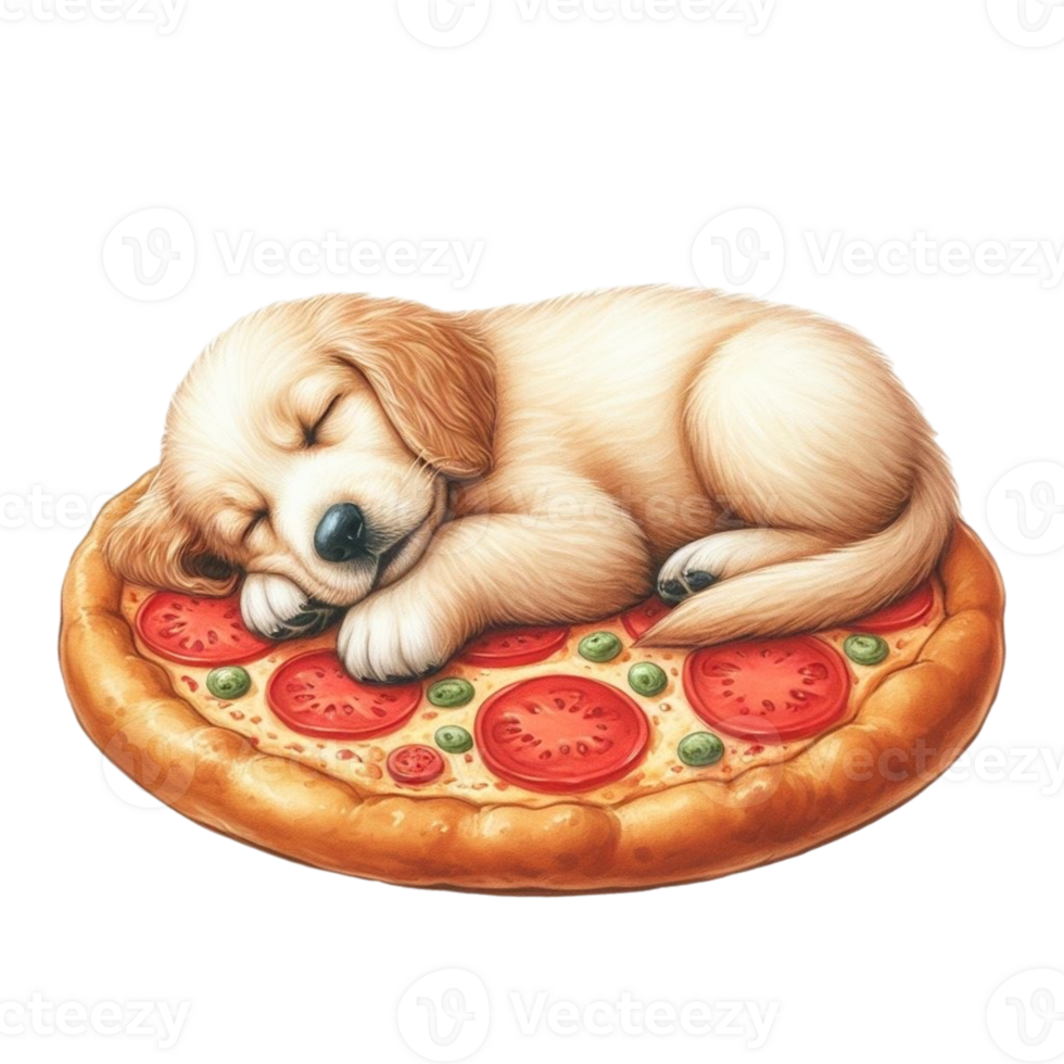 AI generated dog sleeping on a pizza png