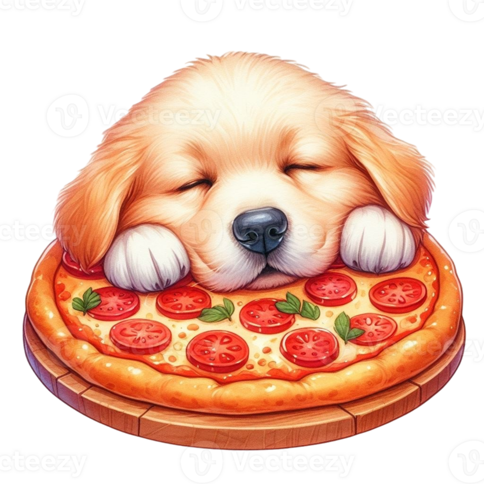 AI generated dog sleeping on a pizza png