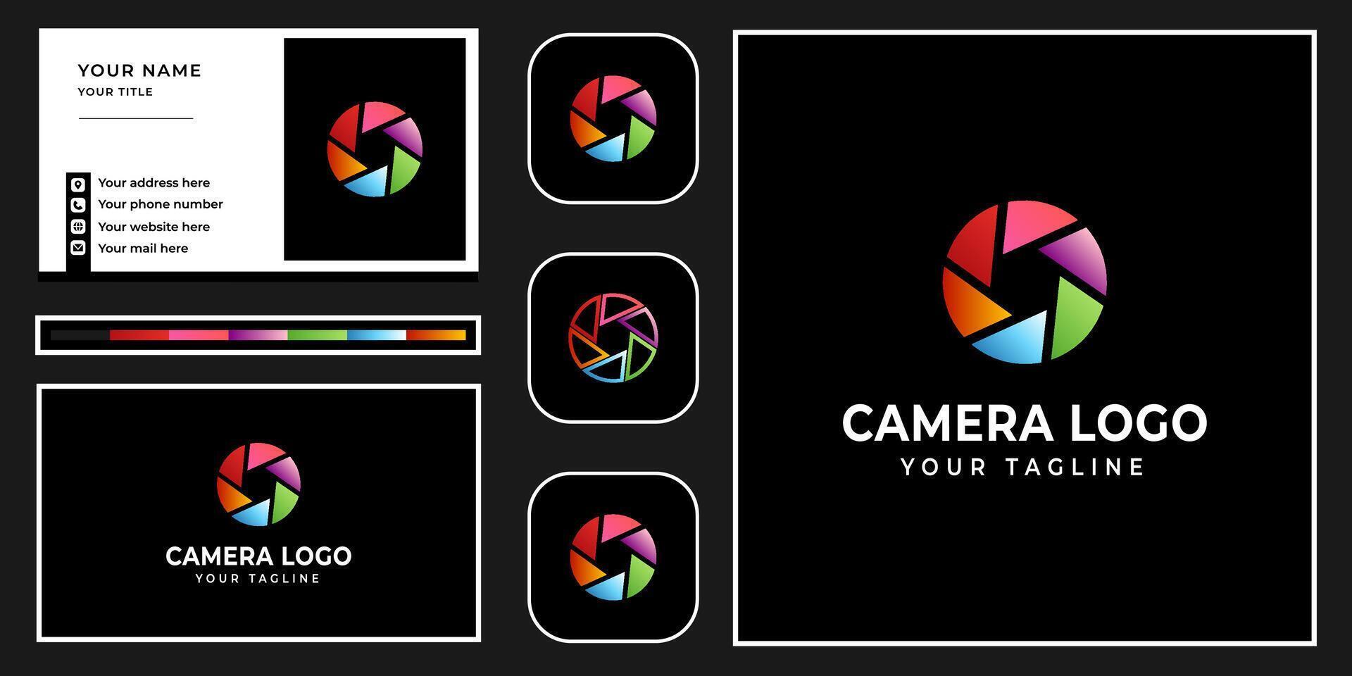 Simple Camera Logo Design With Business Card vector