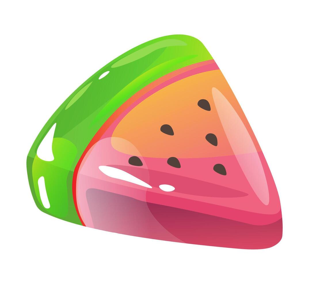 Gummy jelly candy, chewy sugar watermelon slice vector