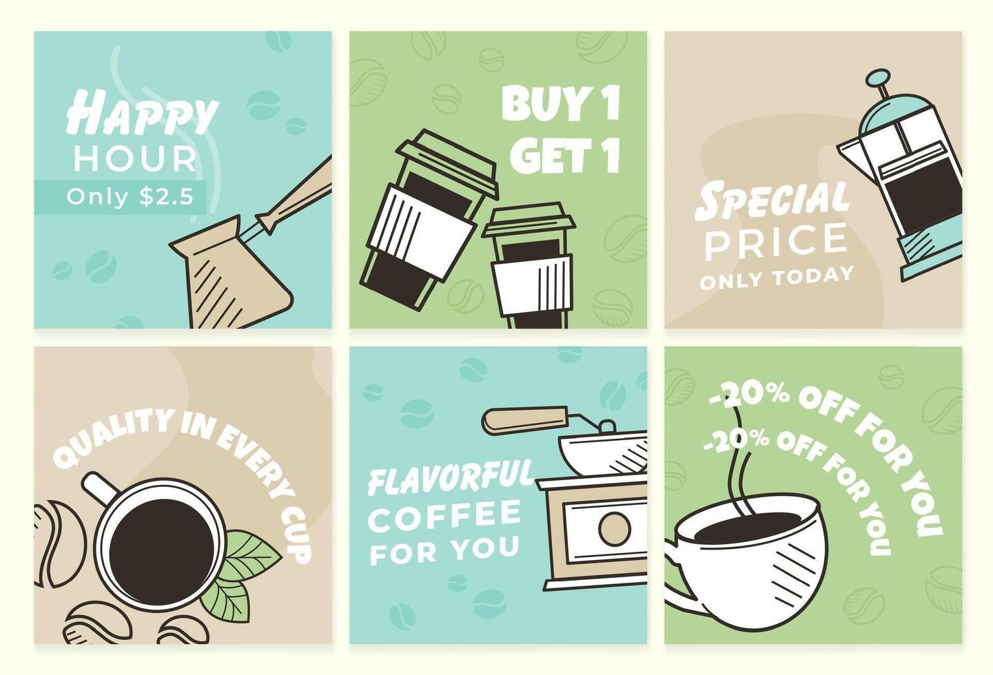 Social media set for coffee shop special offers vector