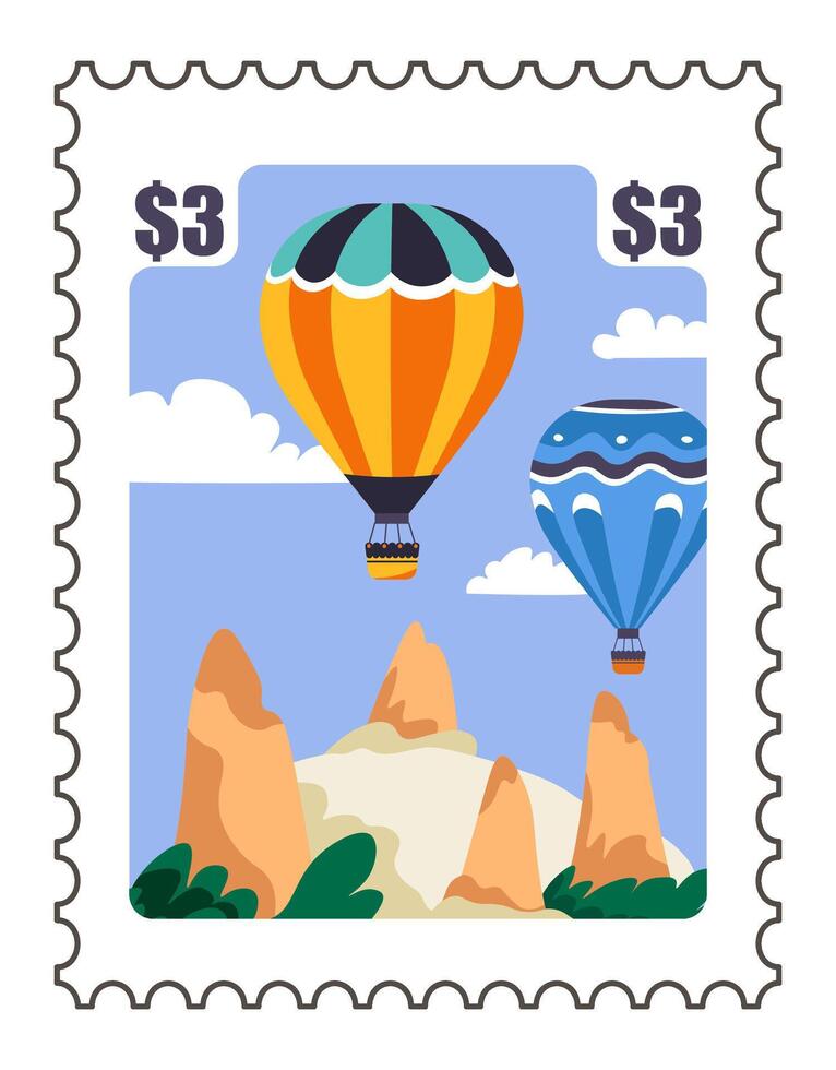 Mark with Turkish landscape with hot air balloons vector