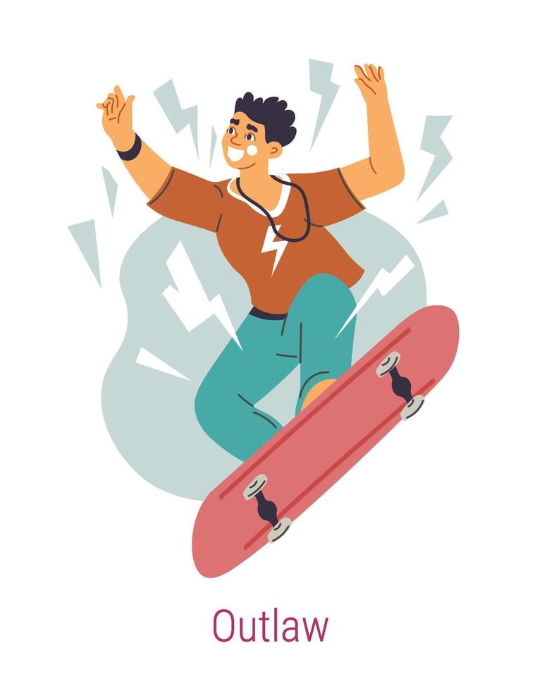 Jungian archetype of outlaw, man on skateboard vector